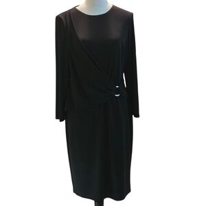 Lauren Ralph Lauren Women's 12 Ruched Stretch Jersey Surplice Black Sheath Dress